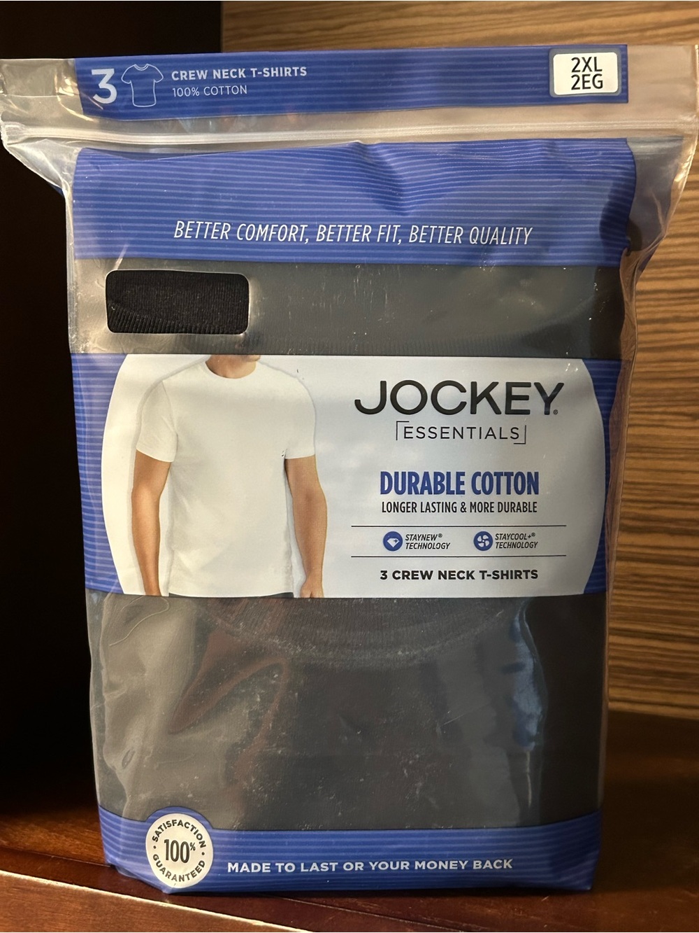 Jockey Black Durable Cotton Crew Neck T-Shirt 3-Pack 2XL